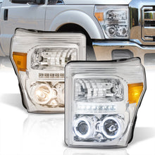 Load image into Gallery viewer, Ford F250 F350 F450 F550 Super Duty 2011-2016 LED DRL Halo Projector Headlights Chrome Housing Clear Len Amber Reflector
