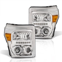 Load image into Gallery viewer, Ford F250 F350 F450 F550 Super Duty 2011-2016 LED DRL Halo Projector Headlights Chrome Housing Clear Len Amber Reflector
