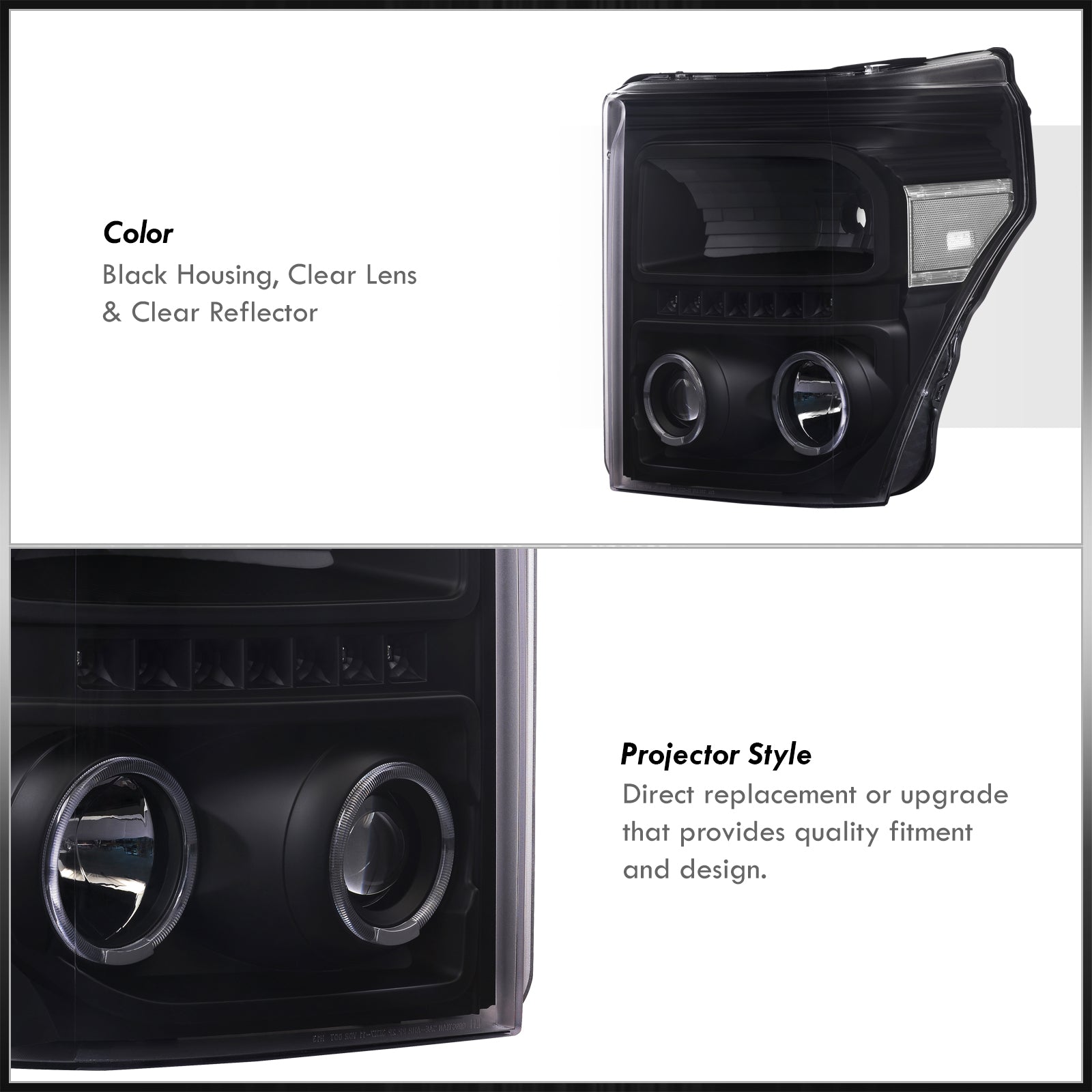 thumbnail image 2 of Black Housing Headlights For 2011-2016 Ford F250/F350 Super Duty – Clear Lens & Reflector – Up_Gear_Performance 2 of 6