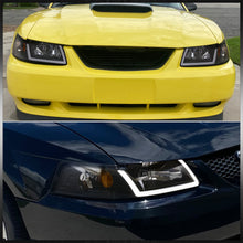 Load image into Gallery viewer, Ford Mustang 1999-2004 LED DRL Bar Factory Style Headlights Black Housing Clear Len Amber Reflector
