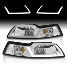Load image into Gallery viewer, Ford Mustang 1999-2004 LED DRL Bar Factory Style Headlights Chrome Housing Clear Len Amber Reflector
