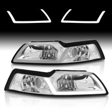 Load image into Gallery viewer, Ford Mustang 1999-2004 LED DRL Bar Factory Style Headlights Chrome Housing Clear Len Clear Reflector
