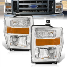 Load image into Gallery viewer, Ford F250 F350 F450 F550 Super Duty 2008-2010 Factory Style Headlights Chrome Housing Clear Len Amber Reflector
