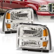 Load image into Gallery viewer, Ford F250 F350 F450 Super Duty 2005-2007 Factory Style Headlights Chrome Housing Clear Len Amber Reflector

