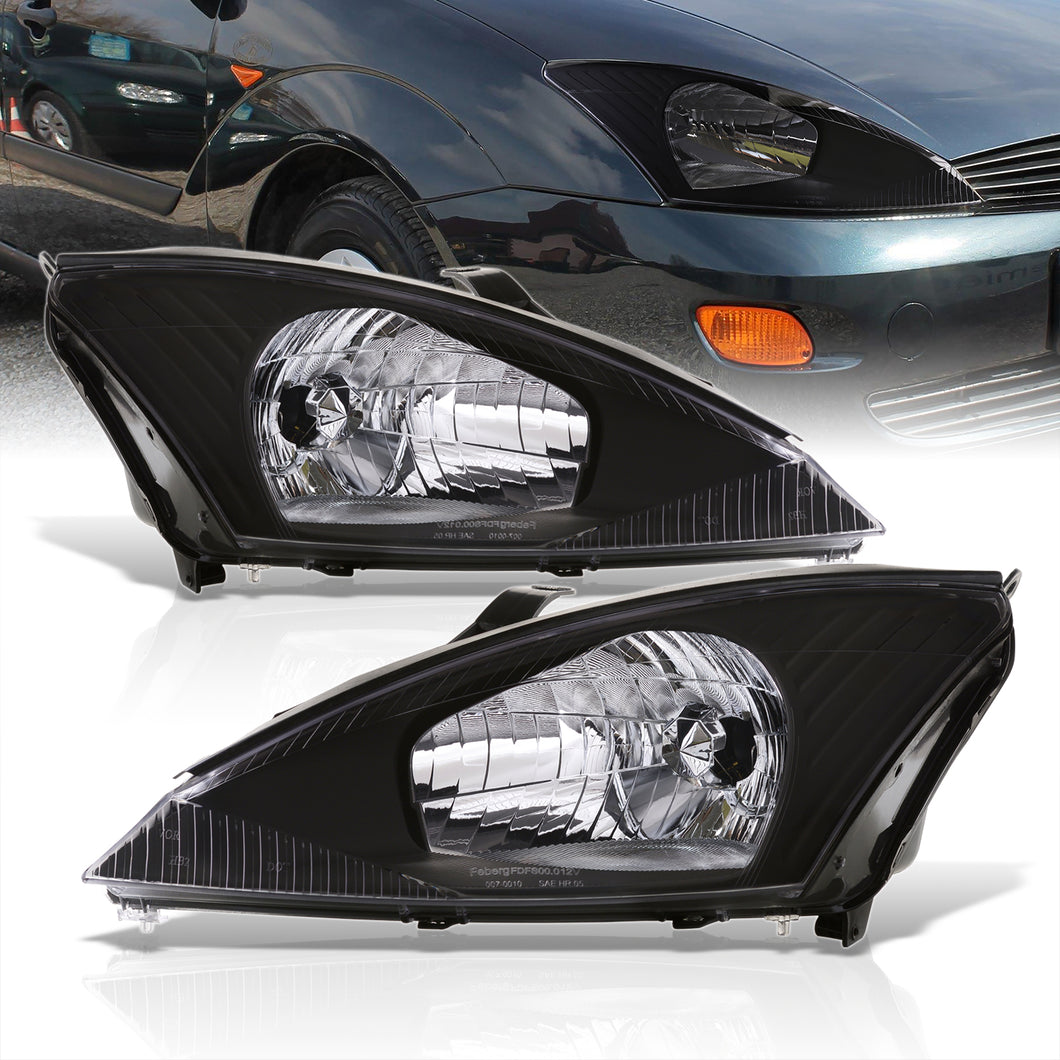 Ford Focus 2000-2004 Factory Style Headlights Black Housing Clear Len Clear Reflector