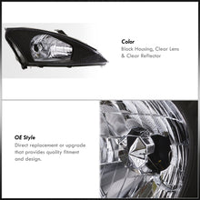 Load image into Gallery viewer, Ford Focus 2000-2004 Factory Style Headlights Black Housing Clear Len Clear Reflector
