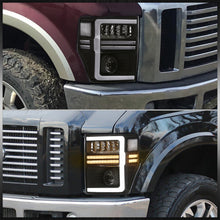 Load image into Gallery viewer, Ford F250 F350 F450 F550 Super Duty 2008-2010 Sequential LED DRL Bar Projector Headlights Black Housing Clear Len Clear Reflector
