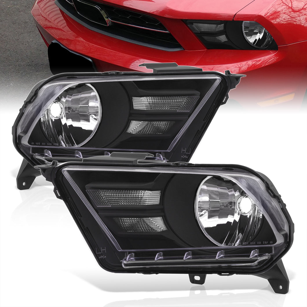 Ford Mustang 2010-2014 Factory Style Headlights Black Housing Clear Len Clear Reflector