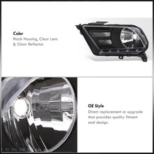 Load image into Gallery viewer, Ford Mustang 2010-2014 Factory Style Headlights Black Housing Clear Len Clear Reflector
