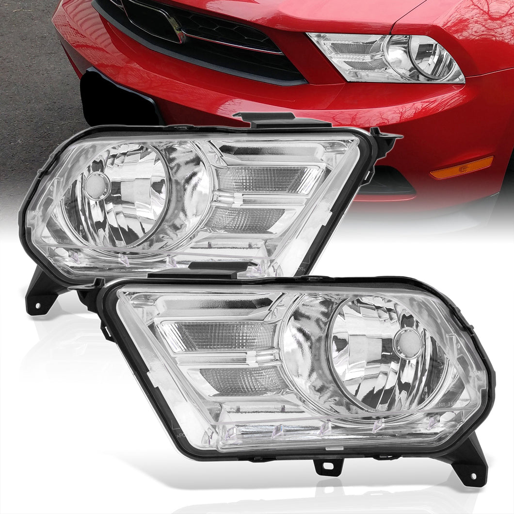 Ford Mustang 2010-2014 Factory Style Headlights Chrome Housing Clear Len Clear Reflector