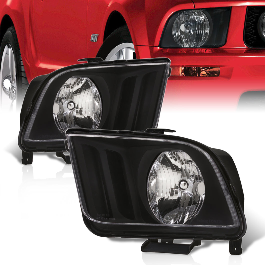 Ford Mustang 2005-2009 Factory Style Headlights Black Housing Clear Len Clear Reflector