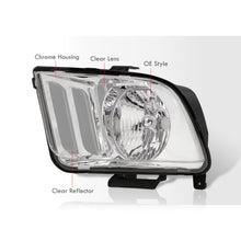Load image into Gallery viewer, Ford Mustang 2005-2009 Factory Style Headlights Chrome Housing Clear Len Clear Reflector
