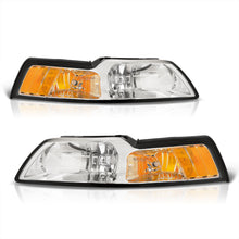 Load image into Gallery viewer, Ford Mustang 1999-2004 Factory Style Headlights Chrome Housing Clear Len Amber Reflector
