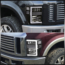 Load image into Gallery viewer, Ford F250 F350 F450 F550 Super Duty 2008-2010 Sequential LED DRL Bar Factory Style Headlights Black Housing Clear Len Clear Reflector
