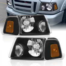 Load image into Gallery viewer, Ford Ranger 2001-2011 Factory Style Headlights + Corners Black Housing Clear Len Amber Reflector
