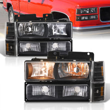Load image into Gallery viewer, GMC C/K 1500 2500 3500 1994-2000 Factory Style Headlights + Bumpers + Corners Black Housing Clear Len Amber Reflector
