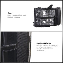 Load image into Gallery viewer, GMC Sierra 1500 2007-2013 / Sierra 2500HD 3500HD 2007-2014 Factory Style Headlights Black Housing Clear Len Clear Reflector
