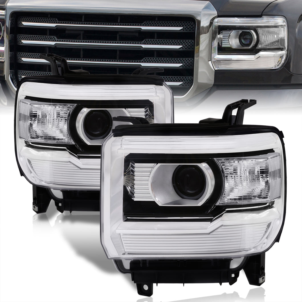 GMC Sierra 1500 2014-2018 / Sierra 2500HD 3500HD 2015-2019 Factory Style Projector Headlights Black Housing Clear Len Clear Reflector (Halogen Models Only)