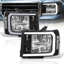 Load image into Gallery viewer, GMC Sierra 1500 2007-2013 / 2500HD 3500HD 2007-2014 LED DRL Bar Factory Style Headlights Black Housing Clear Len Clear Reflector
