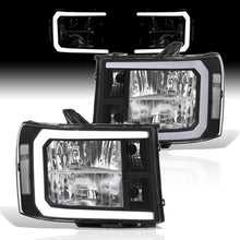 Load image into Gallery viewer, GMC Sierra 1500 2007-2013 / 2500HD 3500HD 2007-2014 LED DRL Bar Factory Style Headlights Black Housing Clear Len Clear Reflector
