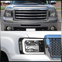 Load image into Gallery viewer, GMC Sierra 1500 2007-2013 / 2500HD 3500HD 2007-2014 LED DRL Bar Factory Style Headlights Black Housing Clear Len Clear Reflector
