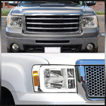 Load image into Gallery viewer, GMC Sierra 1500 2007-2013 / 2500HD 3500HD 2007-2014 LED DRL Bar Factory Style Headlights Chrome Housing Clear Len Amber Reflector
