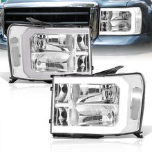 Load image into Gallery viewer, GMC Sierra 1500 2007-2013 / 2500HD 3500HD 2007-2014 LED DRL Bar Factory Style Headlights Chrome Housing Clear Len Clear Reflector
