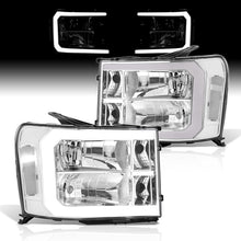 Load image into Gallery viewer, GMC Sierra 1500 2007-2013 / 2500HD 3500HD 2007-2014 LED DRL Bar Factory Style Headlights Chrome Housing Clear Len Clear Reflector
