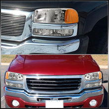 Load image into Gallery viewer, GMC Sierra 1500 1500HD 2500 2500HD 3500 1999-2006 / Sierra Classic 2007 / Yukon 2000-2006 / Yukon XL 1500 2500 2000-2006 Factory Style Headlights + Bumpers Chrome Housing Clear Len Amber Reflector
