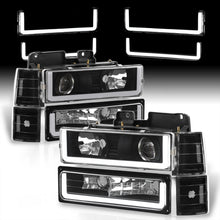 Load image into Gallery viewer, GMC C/K 1500 2500 3500 1994-2000 LED DRL Bar Projector Headlights + Bumpers + Corners Black Housing Clear Len Clear Reflector

