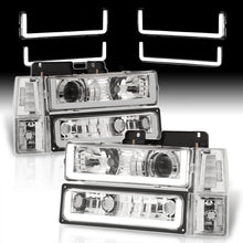 Load image into Gallery viewer, GMC C/K 1500 2500 3500 1994-2000 LED DRL Bar Projector Headlights + Bumpers + Corners Chrome Housing Clear Len Clear Reflector
