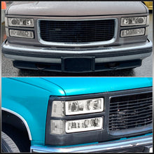 Load image into Gallery viewer, GMC C/K 1500 2500 3500 1994-2000 LED DRL Bar Projector Headlights + Bumpers + Corners Chrome Housing Clear Len Clear Reflector
