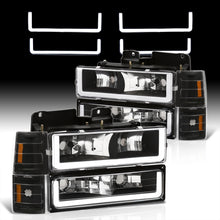 Load image into Gallery viewer, GMC C/K 1500 2500 3500 1994-2000 LED DRL Bar Factory Style Headlights + Bumpers + Corners Black Housing Clear Len Amber Reflector

