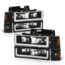 Load image into Gallery viewer, GMC C/K 1500 2500 3500 1994-2000 LED DRL Bar Factory Style Headlights + Bumpers + Corners Black Housing Clear Len Amber Reflector
