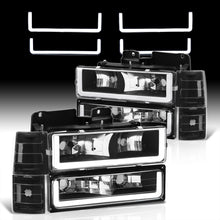 Load image into Gallery viewer, GMC C/K 1500 2500 3500 1994-2000 LED DRL Bar Factory Style Headlights + Bumpers + Corners Black Housing Clear Len Clear Reflector
