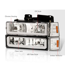 Load image into Gallery viewer, GMC C/K 1500 2500 3500 1994-2000 LED DRL Bar Factory Style Headlights + Bumpers + Corners Chrome Housing Clear Len Amber Reflector
