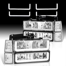 Load image into Gallery viewer, GMC C/K 1500 2500 3500 1994-2000 LED DRL Bar Factory Style Headlights + Bumpers + Corners Chrome Housing Clear Len Clear Reflector
