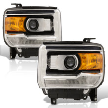 Load image into Gallery viewer, GMC Sierra 1500 2014-2018 / Sierra 2500HD 3500HD 2015-2019 LED DRL Bar Factory Style Projector Headlights Black Housing Clear Len Amber Reflector (Halogen Models Only)
