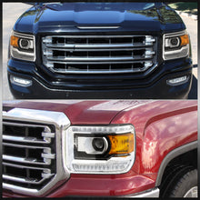 Load image into Gallery viewer, GMC Sierra 1500 2014-2018 / Sierra 2500HD 3500HD 2015-2019 LED DRL Bar Factory Style Projector Headlights Black Housing Clear Len Amber Reflector (Halogen Models Only)
