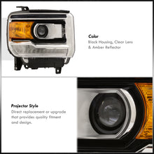 Load image into Gallery viewer, GMC Sierra 1500 2014-2018 / Sierra 2500HD 3500HD 2015-2019 LED DRL Bar Factory Style Projector Headlights Black Housing Clear Len Amber Reflector (Halogen Models Only)
