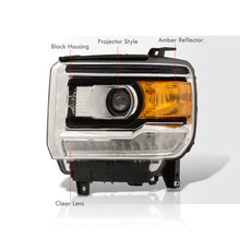 Load image into Gallery viewer, GMC Sierra 1500 2014-2018 / Sierra 2500HD 3500HD 2015-2019 LED DRL Bar Factory Style Projector Headlights Black Housing Clear Len Amber Reflector (Halogen Models Only)
