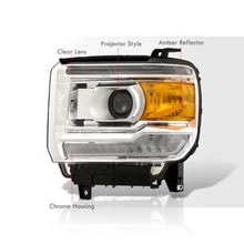 Load image into Gallery viewer, GMC Sierra 1500 2014-2018 / Sierra 2500HD 3500HD 2015-2019 LED DRL Bar Factory Style Projector Headlights Chrome Housing Clear Len Amber Reflector (Halogen Models Only)
