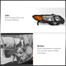Load image into Gallery viewer, Honda Civic Coupe 2006-2011 Factory Style Headlights Black Housing Clear Len Amber Reflector
