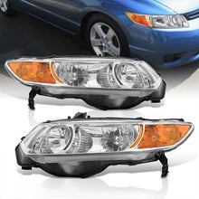 Load image into Gallery viewer, Honda Civic Coupe 2006-2011 Factory Style Headlights Chrome Housing Clear Len Amber Reflector
