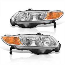 Load image into Gallery viewer, Honda Civic Coupe 2006-2011 Factory Style Headlights Chrome Housing Clear Len Amber Reflector
