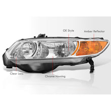 Load image into Gallery viewer, Honda Civic Coupe 2006-2011 Factory Style Headlights Chrome Housing Clear Len Amber Reflector
