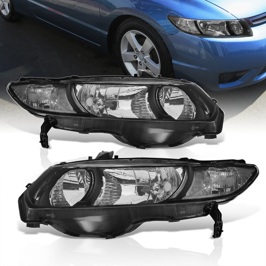 Honda Civic Coupe 2006-2011 Factory Style Headlights Black Housing Clear Len Clear Reflector