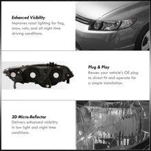 Load image into Gallery viewer, Honda Civic Coupe 2006-2011 Factory Style Headlights Black Housing Clear Len Clear Reflector
