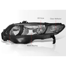 Load image into Gallery viewer, Honda Civic Coupe 2006-2011 Factory Style Headlights Black Housing Clear Len Clear Reflector
