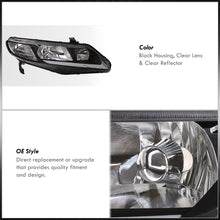 Load image into Gallery viewer, Honda Civic Sedan 2006-2011 LED DRL Bar Factory Style Headlights Black Housing Clear Len Clear Reflector
